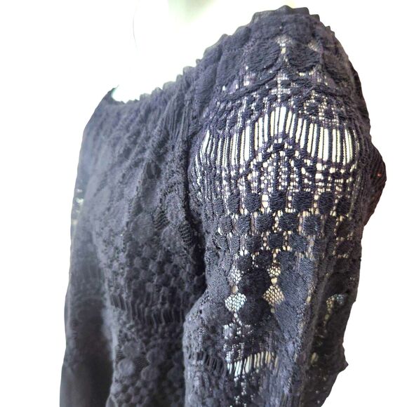 Melissa Paige Black Crochet Lace Chiffon Whimsigoth Boho Peasant Bubble Hem XLP - Picture 4 of 9